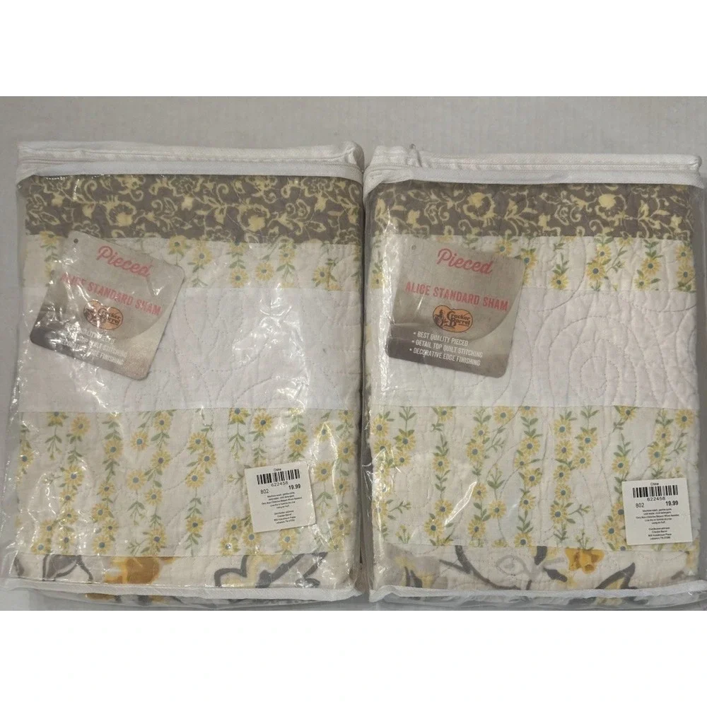 Cracker Barrel NIP Set Of 2‎ Alice Quilted Pillow Shams Gray Yellow Patchwork